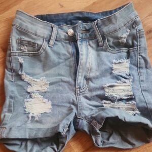 Ripped Light Blue Denim Shorts
